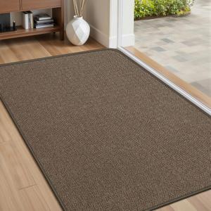 Ultra Thin Door Mat Indoor Entrance 24"x36", Low-Profile Indoor Door Mat, Non Slip Rubber Backing Welcome Entry Mat, Dirt Trapper Entryway Mat Inside Doormat, Brown