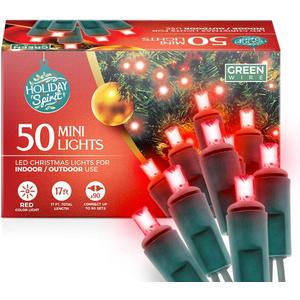 HOLIDAY SPIRIT Christmas String Lights - Red LED Mardi Gras Lights 50 Count, Indoor Outdoor Twinkle Lights, 17 Ft Strand, Ideal for Xmas, Parties, Mardi Gras Dcor, Energy Efficient - Red LED Lights