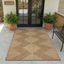 MontVoo-3x5 Outdoor Rug Porch Entryway Rug-Polypropylene Indoor Outdoor Rugs for Entryway Kitchen Balcony Patio, Textured Weave, Durable, Fade-Resistant, Non-Shedding, Boho Geometric Neutral Brown