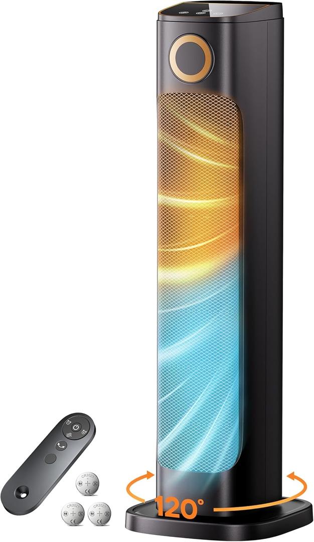 Patio Heater And Fan Combo for Indoor Use with 3 Heat Levels,1500W Tower Portable Electric Space Outdoor with Remote,Infrared Heater, 15H Timer, Oscillation, Quiet, for Garage, Room, Office BLACK (Inky)