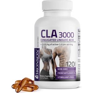 Bronson CLA 3000 Extra High Potency Supports Healthy Weight Management Lean Muscle Mass Non-Stimulating Conjugated Linoleic Acid 120 Softgels, 