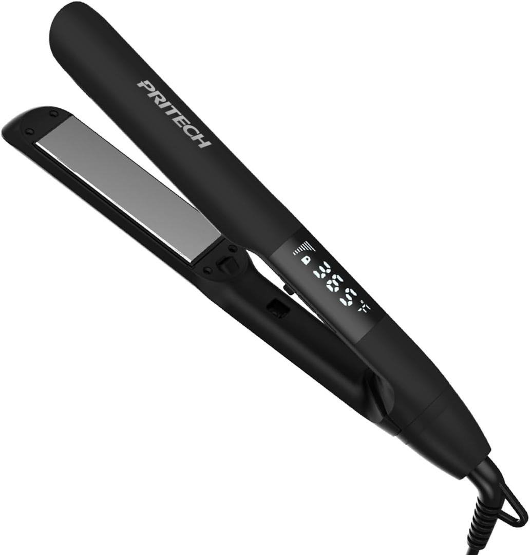 PRITECH Flat Iron Hair Straightener and Curler 2 in 1, Titanium Flat Iron with Negative Ions, Adjustable Temp(248-450) and Automatic Shut Off (Black)