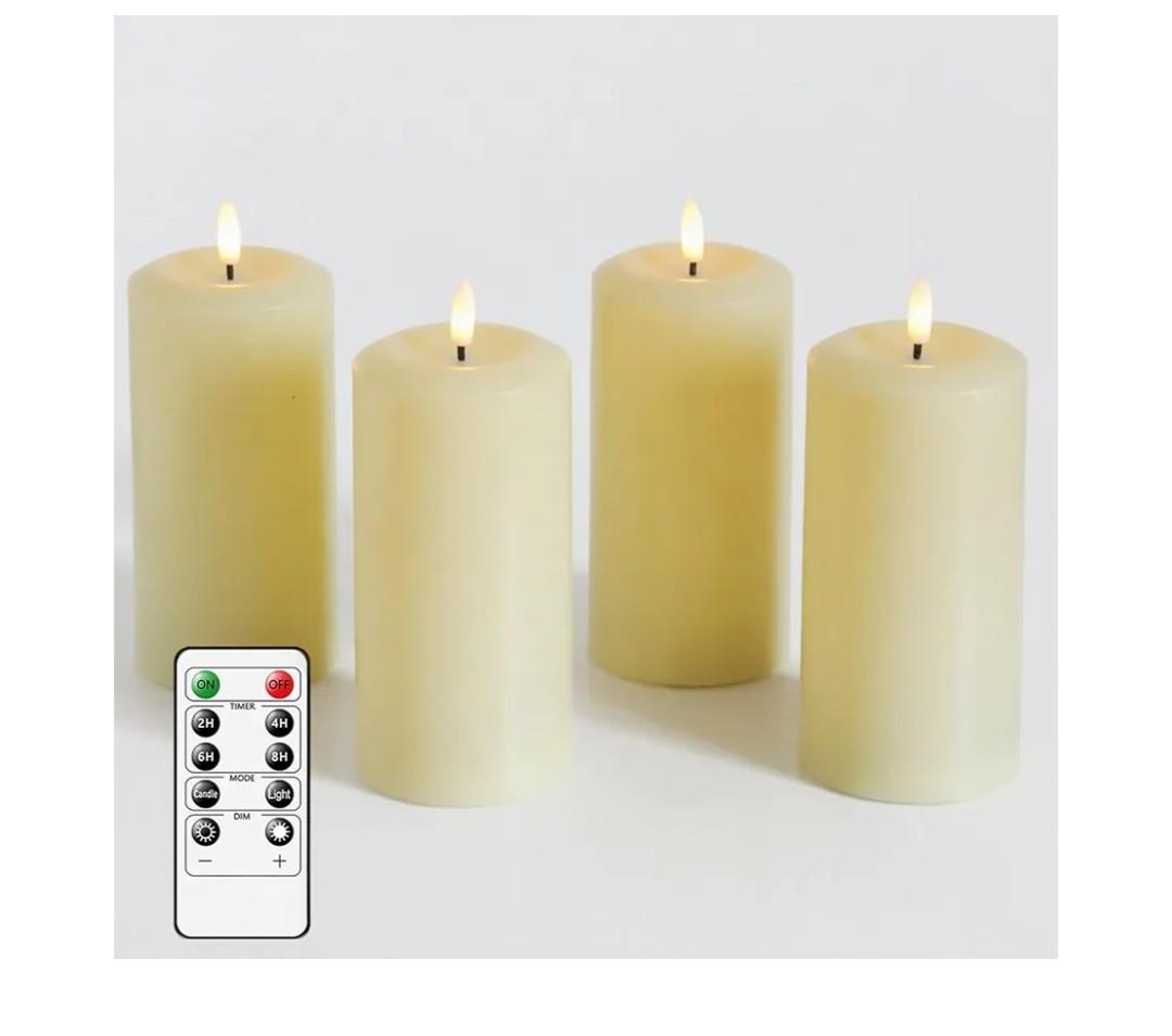 4 Packs Flameless Candles, Battery Operated Candles with Remote, Plastic LED Flickering Candles, Pillar Candles for Home Wedding Party Halloween Christmas D3 xH6 (Ivory)