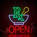 Pharmacy RX Open Neon Sign for Wall Dcor Dimmable Business Medicine Shop LED Neon Light USB Powered Neon Art Signs Decor