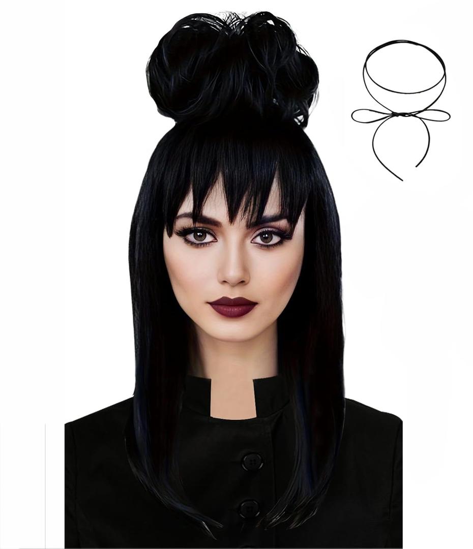 Lydia Deetz Wig Black Wavy Costume wigs for Women Halloween