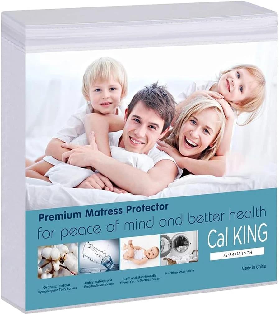 Waterproof Mattress Pad Protector 100% Organic Cotton Hypoallergenic Breathable Mattress Pad Cover, Deep Pocke (Cal King)