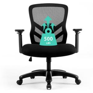 YFO Big and Tall Office Chair 500LBS - Computer Desk Chair with Adjustable Lumbar Support, Heavy Duty Ergonomic Mesh with 360 Rotation 4D Arm and Extra Wide Comfty Seat, Quiet Wheels for Adults, Black 