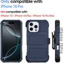 Shockproof Defender Case for iPhone 16 Pro Max with Holster, Heavy Duty Rugged with Stand, for Protective Phone Case iPhone 16 Pro Max Case Blue
