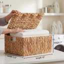 Wicker Basket with Scalloped Edge Lid, Water Hyacinth Storage Basket with Built-in Handles, Handwoven Wicker Box for Living Room, 15" L x 11 " W x 7" H