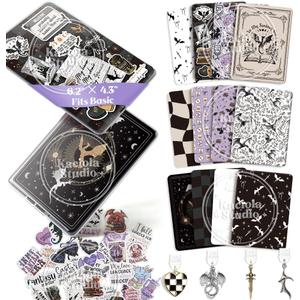 Kaciola 12PCS Inserts Cardstock for E-Reader, 50PCS Stickers for Clear Case Insert, 6.2"x4.3" Fantasy Theme Inserts Compatible with E-Reader Basic, Gifts for Booklovers