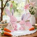 DR.DUDU 2 Pack Woven Bunny Easter Decor - Bunny Decorations for Home, Spring Rabbit Figurines for Shelf Table Centerpiece (Pink)