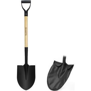 41 Inch Round Point Shovel for Digging,Heavy Duty Garden Shovel with D-Handle,Wooden Handle,Ideal for Gardening,Landscaping,Beach,and Snow Removal