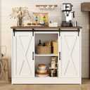 Farmhouse Coffee Bar Cabinet, 42" Buffet Cabinet with 2 Sliding Barn Doors Adjustable Shelve, Coffee Bar Storage Cabinet for Kitchen, Dining Room, Small Spaces, Rustic White