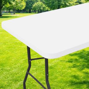 Moosfor Spandex 4 Foot Rectangle Table Cloth, Elastic Fitted Tablecloths for Picnic, Stretch Washable Patio Table Cover for Outdoor, Camping, Banquet and Parties (White, 24"x48")