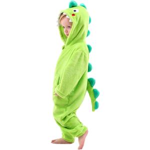 LOLANTA Boys' Girls' Dinosaur Shark Costume Flannel Jumpsuits Soft Animal One Piece for Kids Holiday Birthday (6-7 Years, Green)
