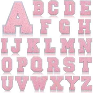 78 Pcs 2.7 Inch Chenille Letter Iron On Patches Sew On Chenille Varsity Letter Patches A-Z, Washable Fabric Letters for DIY Clothing Repairing Hats Shirts Shoes Jeans Bags(Pink)