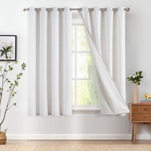 jinchan 54 Inch Long Lined Linen White Curtains Blackout for Living Room Darkening Curtains for Bedroom Bathroom Small Window Thermal Insulated Grommet Drapes with Privacy 2 Panel 50" Wx54 L
