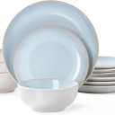 Plates and Bowls Sets for 4 - CJDC-QUELO 12-Piece Stoneware Dinnerware Sets, Ceramic Dishware Set for Kitchen Use and Formal Dining, Chip and Scratch Resistant Microwave Dishwasher Safe, Off White