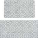 FRESHMINT Kitchen Mat Set of 2, Anti-Fatigue Cushioned Kitchen Mats for Floor, Waterproof Non Slip Comfort Standing Mat, Boho Kitchen Rug for Kitchen Decor, Sink, Office, 17"x30"+17"x47", Stone Gray