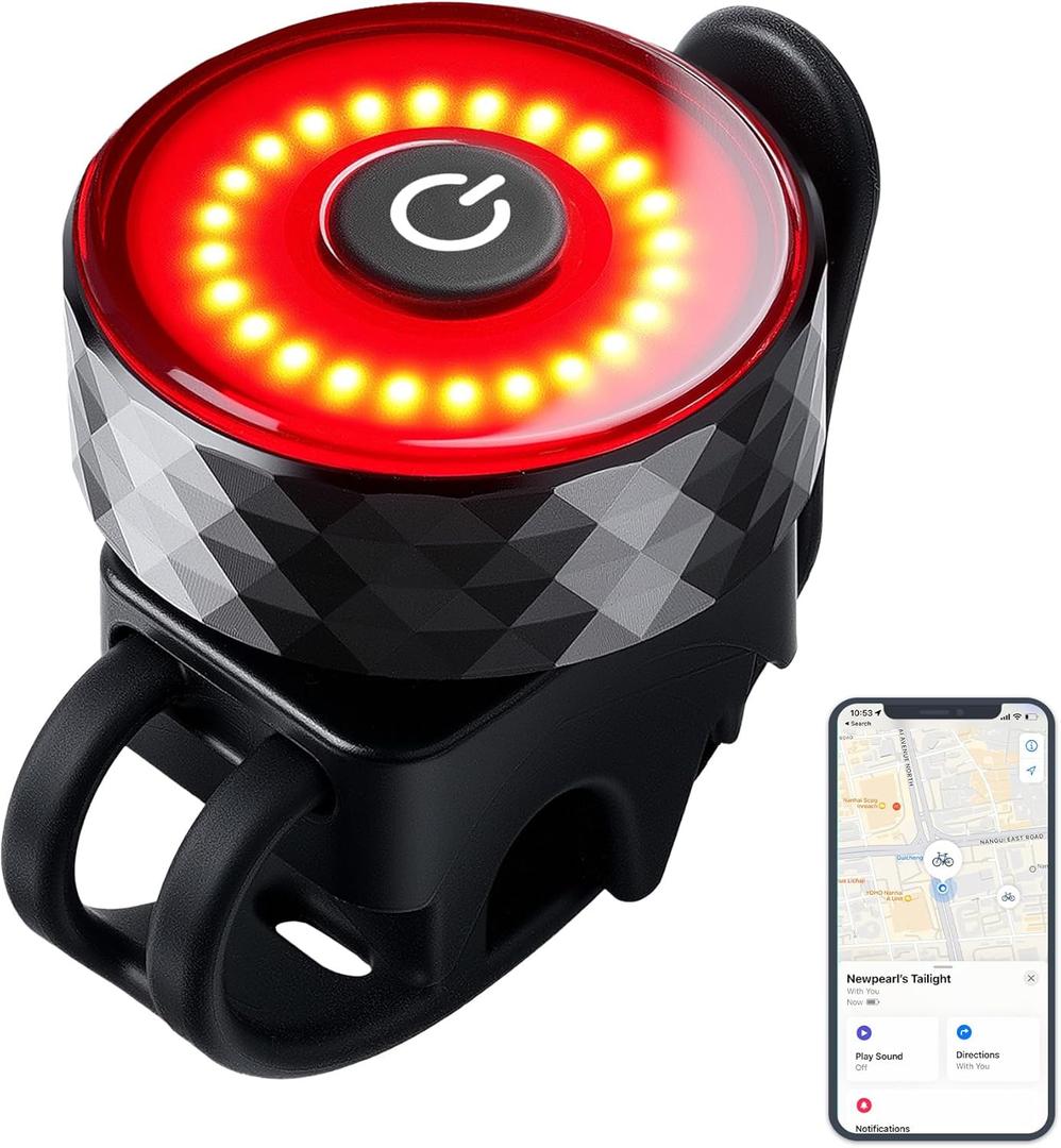 Find My Bike Tail Light - Smart Rear Light New USB Rechargeable Bike Tail Light - Smart LED with Brake Sensing Technology, IP65 Waterproof, 984ft Visibility, Apple Find My Anti-Theft iPhone Compatible