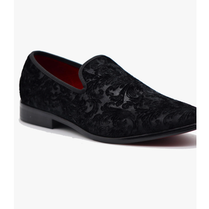 Men's Vintage Velvet Flower Designer Dress Loafers Slip On Shoes Classic Tuxedo Dress Shoes Size 8, Black