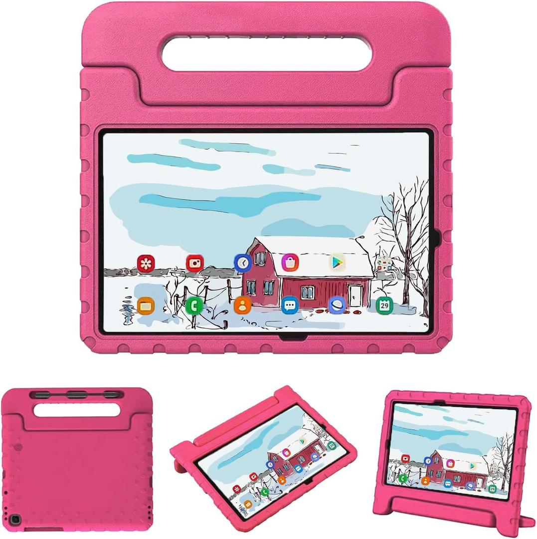 Kids Case for Samsung Galaxy Tab S6 Lite 10.4 inch 2024/2020/2022 Release, Model SM-P625/SM-P620, SM-P610/P615, SM-P613/SM-P619, with S Pen Slot Shockproof Light Foldable Handle Rose (Hot Pink)