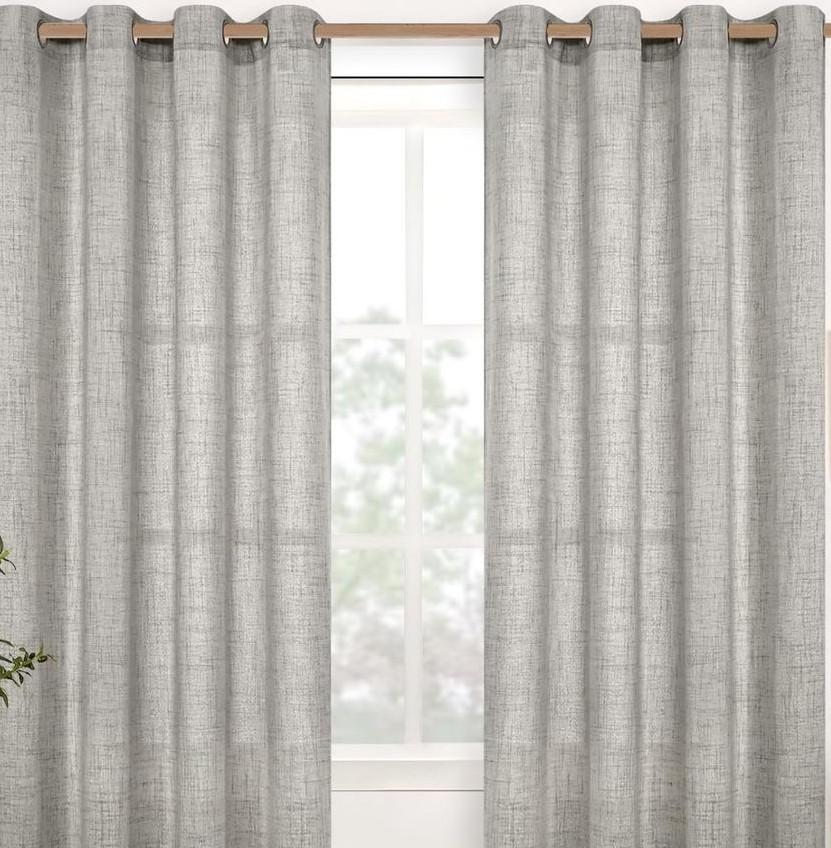 YoungsTex Dark Grey Linen Curtains 63 Inch Length for Living Room Windows, Textured Light Filtering Drapes with Bronze Grommet Privacy for Bedroom, 2 Panels, 52 X 63 Inch