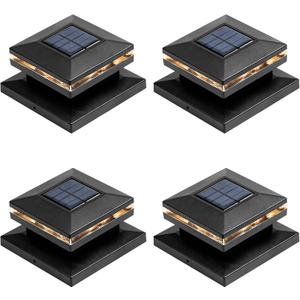 Viewsun 4 Pack Solar Post Lights, Outdoor Fence Post Cap Light Solar Powered Caps for Deck, Patio, Garden Decor, Warm White High Brightness SMD LED Lighting, Lamp Fits for 4x4 or 6x6 Wooden Posts (Black)