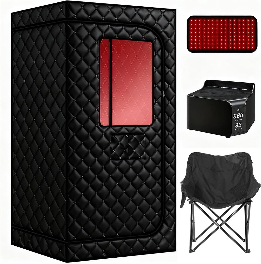 Upgraded Hot Air Sauna, Portable Dry Wind Saunas with 660nm Red Light Lamp, Time & 165 Temperature Remote Control, Upgraded Comfortable Chair