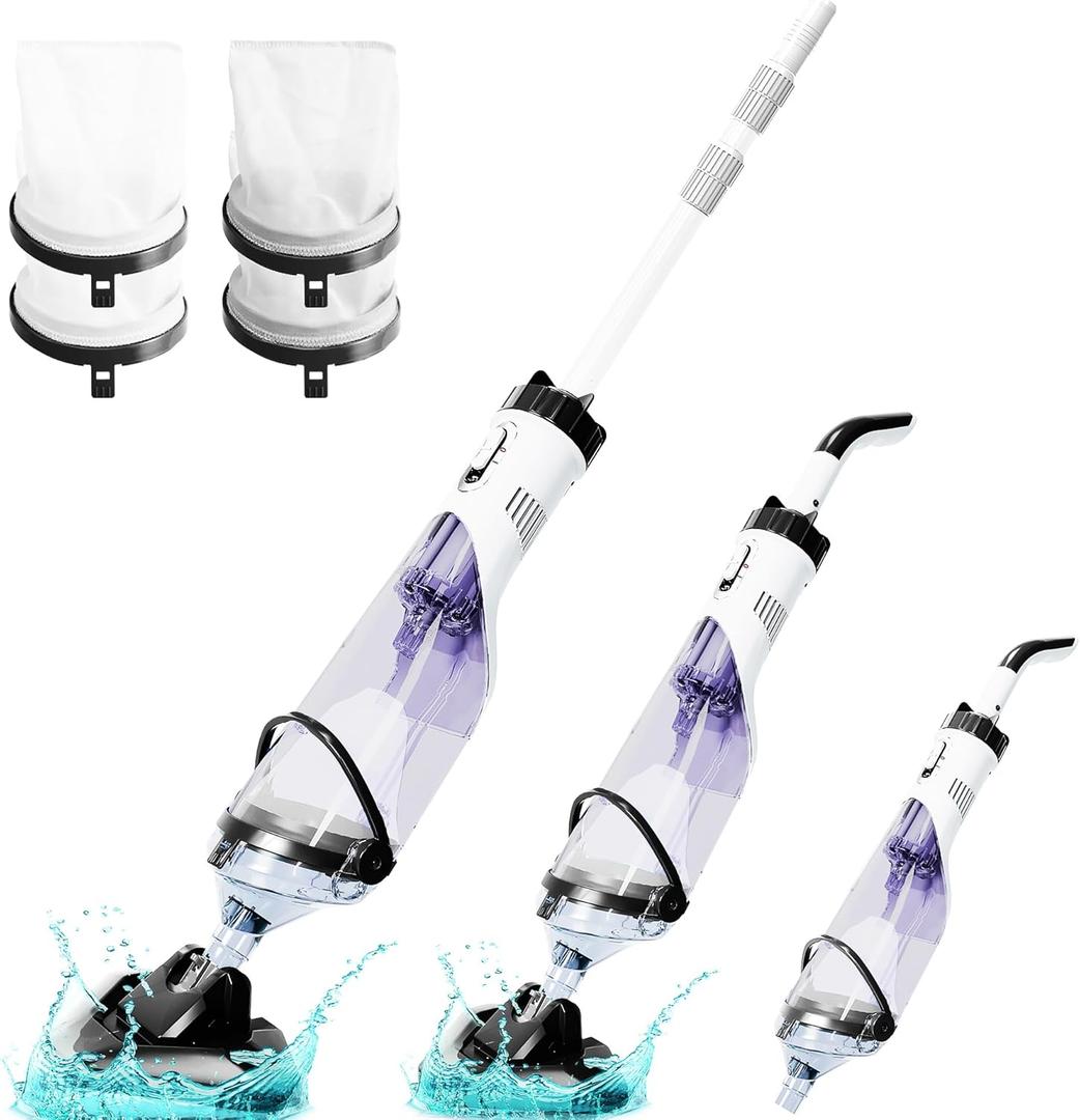 2025Upgraded Cordless Pool Vacuum for Above Ground, Handheld Pool Spa Vacuum Cleaner for Inground Pools Hot Tub, Rechargeable, 60" Extendable Pole, up to 19.5 GPM for Leaves, Debris, Shallow Steps (BLACK)