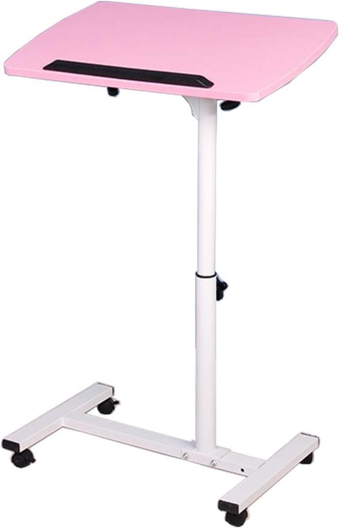 Mobile Laptop Table, Small Standing Desk, Angle & Height Adjustable Rolling Laptop Desk Cart Over Bed Table for Home Office (Pink)