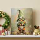 Vintage Green Gnome St Patrick's Day Wall Art Print Irish Shamrock Gnome Picture Artwork Wall Decor for Home Farmhouse Living Room Bedroom 8x10 Inch Framed