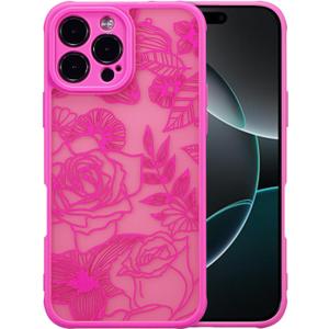XIZYO for iPhone 16 Pro Max Case, Floral Rose Cute Phone Case for Women Girls Aesthetic Pattern Print Slim TPU Bumper Shockproof Protective Cover for iPhone 16 Pro Max 6.9 Inch, Hot Pink