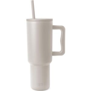Simple Modern 40 oz Trek Tumbler with Handle and Straw Lid | Cup Holder Friendly Insulated Stainless Steel Travel Mug | Almond Birch