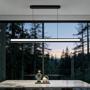 Minimalist Linear Pendant Light Dimmable LED Modern Chandelier Dining Room Island Light Restaurant Cafe Bar Office Hanging Lamp (Black 71 Inch)