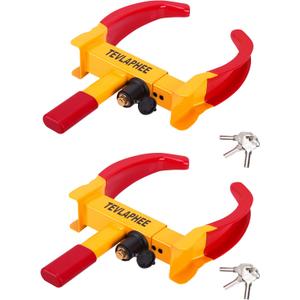 Tevlaphee Wheel Lock Set,Trailer Security Adjustable Anti Theft Trailer Wheel Lock for Car Camper Trailers SUV Boat Motorcycle Great Deterrent 2 Packs 6 Alike Keys