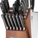 Viking Kitchen Knives Set, 17 Piece Cutlery Set with Light Walnut Knife Block, Stainless Steel Blades and Ergonomic Handles, Dishwasher Safe