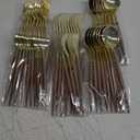 Lullaby 60pcs Gold Plastic Silverware, Gold Disposable Cutlery with Wood Grain Handle Include 20 Forks, 20 Spoons, 20 Knives, Elegant Disposable Silverware for Wedding, Party, Gathering, Daily Use