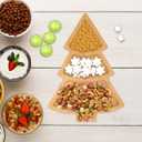 Baluue Christmas Tree Charcuterie Board, Bamboo Serving Tray for Appetizers, Snacks, and Fruit 3-Compartment Wooden Cheese Platter for Xmas Holiday Party & Hostess (27.70X19.50X1.20CM, Khaki)