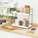 Forbena 2 Tier Bathroom Counter Organizer, White and Grey Coffee Bar Organizer for Countertop, Wood Shelf Tray for Vanity Makeup Storage, Small Kitchen Sink Top Organizers for Coffee Bar Station