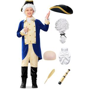 BesserBay 8 Pieces Boys Colonial Outfit 18th Century American Founding Fathers Uniform 10-12 Years