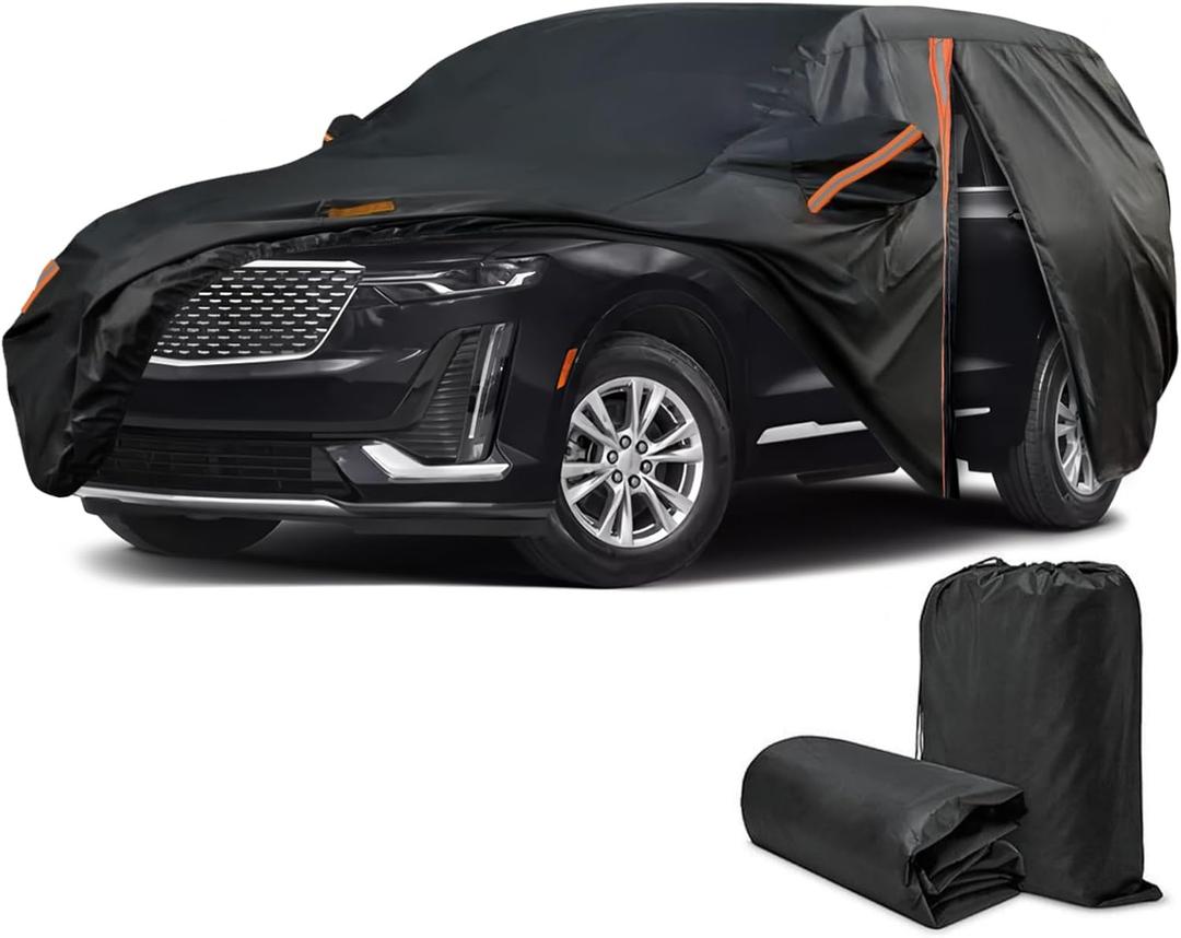 Car Cover for Cadillac XT6 2020-2025, SUV Full Car Cover Waterproof All Weather for Automobiles, Outdoor Sun Rain UV Snow Dust Protection, Custom Fit with Driver Door Zipper and Reflective Strips