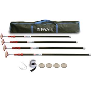 ZIPWALL ZP4 ZipPole 10 Foot Spring Barrier (Pack of 4) Loaded Poles for Dust Barriers, 4 Pack, Black
