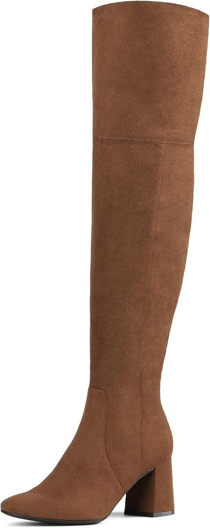DREAM PAIRS Womens Thigh High Over the Knee Fashion Chunky Heel Long Boots (11, Brown/Suede)