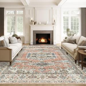 Valenrug Washable Rug 8x10 - Ultra-Thin Antique Collection Area Rug, Stain Resistant Rugs for Living Room Bedroom, Distressed Vintage Rug(Orange, 8'x10') (8' x 10' (Rectangular))
