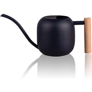 IMEEA Watering Can for Indoor Plants 40oz Stainless Steel Watering Can with Long Spout and Wooden Handle (Black)
