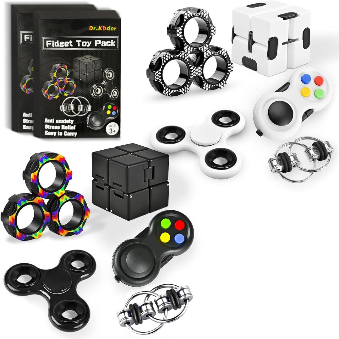 Fidget Toys Adults Set, Easter Basket Stuffers Gift for Kids Teen Cool Gadget Sensory Pack with Figette Spinner Cube ADHD Anxiety Relief Stress Magnetic Ring Office Desk Manget Toy for Boys