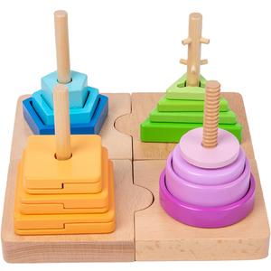 Adena Montessori 4-in-1 Shape Color Sorting Toy for Toddlers - Wooden Educational Toy With Detachable Bases, Gradients of Colors and Shapes for 12-18 Months