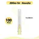 100 Pack 20 Gauge 1 Inch Disposable Needle with Cap for Lab Dispensing Accessories, Individually Sealed
