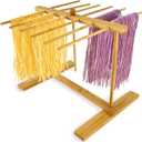 Bamboo-Pasta-Drying-Rack with Transfer Wand & 12 Arms, Large Collapsible Fresh Pasta Dryer Holder for Homemade Noodle, Spaghetti, Tagliatelle, Detachable Fettuccine Hanger Stand with 12 Bars